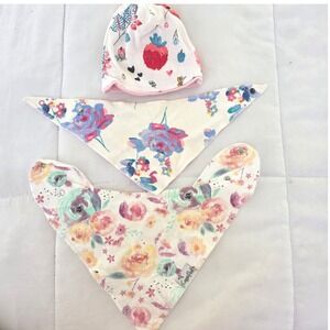 Copper‎ Pearl Baby Hat and Bib Set Floral Strawberry Print Cotton Blend
